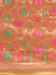SMSAREE Orange Designer Wedding Partywear Banarasi Art Silk Hand Embroidery Work Bridal Saree Sari With Blouse Piece YNF-29793
