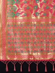 SMSAREE Coral Designer Wedding Partywear Banarasi Art Silk Hand Embroidery Work Bridal Saree Sari With Blouse Piece YNF-29794
