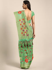 SMSAREE Sea Green Designer Wedding Partywear Banarasi Art Silk Hand Embroidery Work Bridal Saree Sari With Blouse Piece YNF-29796