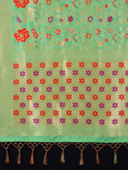 SMSAREE Sea Green Designer Wedding Partywear Banarasi Art Silk Hand Embroidery Work Bridal Saree Sari With Blouse Piece YNF-29796