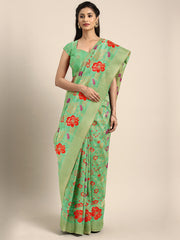 SMSAREE Sea Green Designer Wedding Partywear Banarasi Art Silk Hand Embroidery Work Bridal Saree Sari With Blouse Piece YNF-29796