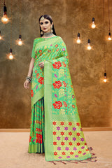 SMSAREE Sea Green Designer Wedding Partywear Banarasi Art Silk Hand Embroidery Work Bridal Saree Sari With Blouse Piece YNF-29796