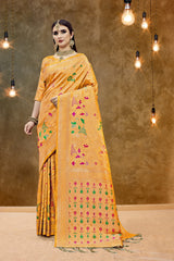 SMSAREE Peach Designer Wedding Partywear Banarasi Art Silk Hand Embroidery Work Bridal Saree Sari With Blouse Piece YNF-29797