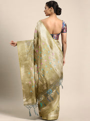 SMSAREE Grey Designer Wedding Partywear Banarasi Art Silk Hand Embroidery Work Bridal Saree Sari With Blouse Piece YNF-29798