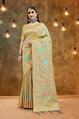 SMSAREE Grey Designer Wedding Partywear Banarasi Art Silk Hand Embroidery Work Bridal Saree Sari With Blouse Piece YNF-29798