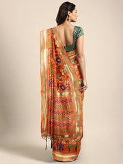 SMSAREE Orange Designer Wedding Partywear Banarasi Art Silk Hand Embroidery Work Bridal Saree Sari With Blouse Piece YNF-29799