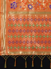 SMSAREE Orange Designer Wedding Partywear Banarasi Art Silk Hand Embroidery Work Bridal Saree Sari With Blouse Piece YNF-29799