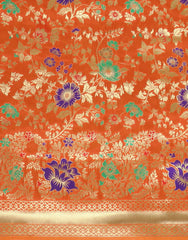 SMSAREE Orange Designer Wedding Partywear Banarasi Art Silk Hand Embroidery Work Bridal Saree Sari With Blouse Piece YNF-29799