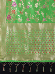 SMSAREE Green Designer Wedding Partywear Banarasi Art Silk Hand Embroidery Work Bridal Saree Sari With Blouse Piece YNF-29800