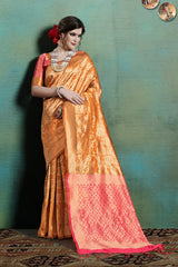 SMSAREE Mustard Designer Wedding Partywear Kanjeevaram Art Silk Hand Embroidery Work Bridal Saree Sari With Blouse Piece YNF-29801