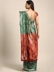 SMSAREE Green Designer Wedding Partywear Kanjeevaram Art Silk Hand Embroidery Work Bridal Saree Sari With Blouse Piece YNF-29805