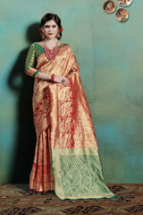 SMSAREE Red Designer Wedding Partywear Kanjeevaram Art Silk Hand Embroidery Work Bridal Saree Sari With Blouse Piece YNF-29806