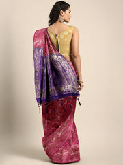 SMSAREE Pink Designer Wedding Partywear Kanjeevaram Art Silk Hand Embroidery Work Bridal Saree Sari With Blouse Piece YNF-29808