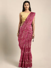 SMSAREE Pink Designer Wedding Partywear Kanjeevaram Art Silk Hand Embroidery Work Bridal Saree Sari With Blouse Piece YNF-29808
