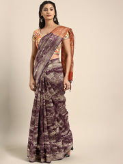 SMSAREE Purple Designer Wedding Partywear Kanjeevaram Art Silk Hand Embroidery Work Bridal Saree Sari With Blouse Piece YNF-29810
