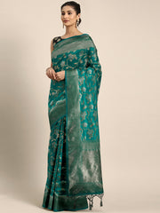 SMSAREE Green Designer Wedding Partywear Kanjeevaram Art Silk Hand Embroidery Work Bridal Saree Sari With Blouse Piece YNF-29819