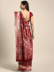 SMSAREE Maroon Designer Wedding Partywear Kanjeevaram Art Silk Hand Embroidery Work Bridal Saree Sari With Blouse Piece YNF-29820