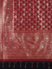 SMSAREE Maroon Designer Wedding Partywear Kanjeevaram Art Silk Hand Embroidery Work Bridal Saree Sari With Blouse Piece YNF-29820