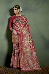 SMSAREE Maroon Designer Wedding Partywear Kanjeevaram Art Silk Hand Embroidery Work Bridal Saree Sari With Blouse Piece YNF-29820