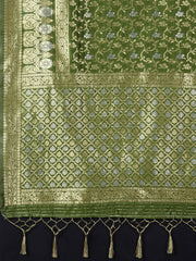 SMSAREE Olive Green Designer Wedding Partywear Kanjeevaram Art Silk Hand Embroidery Work Bridal Saree Sari With Blouse Piece YNF-29822