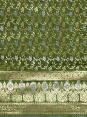 SMSAREE Olive Green Designer Wedding Partywear Kanjeevaram Art Silk Hand Embroidery Work Bridal Saree Sari With Blouse Piece YNF-29822