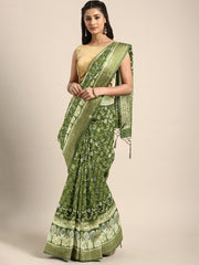 SMSAREE Olive Green Designer Wedding Partywear Kanjeevaram Art Silk Hand Embroidery Work Bridal Saree Sari With Blouse Piece YNF-29822