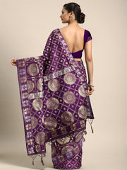 SMSAREE Purple Designer Wedding Partywear Kanjeevaram Art Silk Hand Embroidery Work Bridal Saree Sari With Blouse Piece YNF-29824