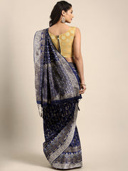 SMSAREE Navy Blue Designer Wedding Partywear Kanjeevaram Art Silk Hand Embroidery Work Bridal Saree Sari With Blouse Piece YNF-29828
