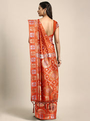 SMSAREE Orange Designer Wedding Partywear Kanjeevaram Art Silk Hand Embroidery Work Bridal Saree Sari With Blouse Piece YNF-29830