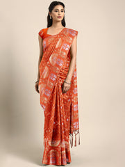 SMSAREE Orange Designer Wedding Partywear Kanjeevaram Art Silk Hand Embroidery Work Bridal Saree Sari With Blouse Piece YNF-29830