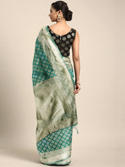 SMSAREE Teal Designer Wedding Partywear Banarasi Art Silk Hand Embroidery Work Bridal Saree Sari With Blouse Piece YNF-29864