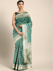 SMSAREE Teal Designer Wedding Partywear Banarasi Art Silk Hand Embroidery Work Bridal Saree Sari With Blouse Piece YNF-29864