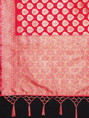 SMSAREE Red Designer Wedding Partywear Banarasi Art Silk Hand Embroidery Work Bridal Saree Sari With Blouse Piece YNF-29866