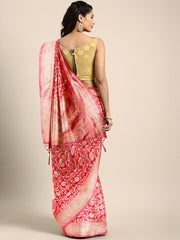 SMSAREE Pink Designer Wedding Partywear Banarasi Art Silk Hand Embroidery Work Bridal Saree Sari With Blouse Piece YNF-29868