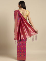 SMSAREE Pink Designer Wedding Partywear Banarasi Art Silk Hand Embroidery Work Bridal Saree Sari With Blouse Piece YNF-29915