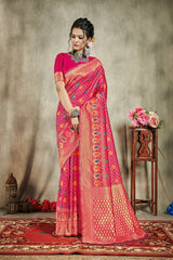 SMSAREE Pink Designer Wedding Partywear Banarasi Art Silk Hand Embroidery Work Bridal Saree Sari With Blouse Piece YNF-29915