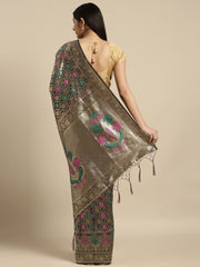 SMSAREE Grey Designer Wedding Partywear Banarasi Art Silk Hand Embroidery Work Bridal Saree Sari With Blouse Piece YNF-29917