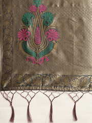 SMSAREE Grey Designer Wedding Partywear Banarasi Art Silk Hand Embroidery Work Bridal Saree Sari With Blouse Piece YNF-29917