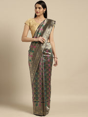 SMSAREE Grey Designer Wedding Partywear Banarasi Art Silk Hand Embroidery Work Bridal Saree Sari With Blouse Piece YNF-29917