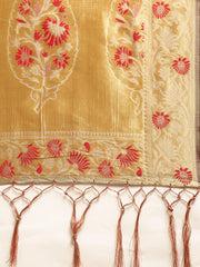 SMSAREE Gold Designer Wedding Partywear Banarasi Art Silk Hand Embroidery Work Bridal Saree Sari With Blouse Piece YNF-29918