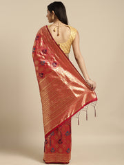 SMSAREE Red Designer Wedding Partywear Banarasi Art Silk Hand Embroidery Work Bridal Saree Sari With Blouse Piece YNF-29919