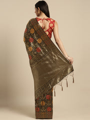 SMSAREE Black Designer Wedding Partywear Banarasi Art Silk Hand Embroidery Work Bridal Saree Sari With Blouse Piece YNF-29921