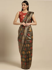 SMSAREE Black Designer Wedding Partywear Banarasi Art Silk Hand Embroidery Work Bridal Saree Sari With Blouse Piece YNF-29921
