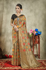 SMSAREE Black Designer Wedding Partywear Banarasi Art Silk Hand Embroidery Work Bridal Saree Sari With Blouse Piece YNF-29921