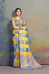 SMSAREE Multi Designer Wedding Partywear Uppada Art Silk Hand Embroidery Work Bridal Saree Sari With Blouse Piece YNF-29931