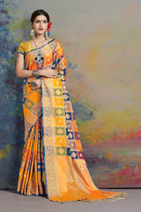 SMSAREE Multi Designer Wedding Partywear Uppada Art Silk Hand Embroidery Work Bridal Saree Sari With Blouse Piece YNF-29935