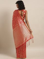 SMSAREE Red Designer Wedding Partywear Kanjeevaram Art Silk Hand Embroidery Work Bridal Saree Sari With Blouse Piece YNF-29943