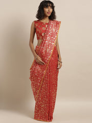 SMSAREE Red Designer Wedding Partywear Kanjeevaram Art Silk Hand Embroidery Work Bridal Saree Sari With Blouse Piece YNF-29943
