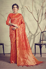 SMSAREE Red Designer Wedding Partywear Kanjeevaram Art Silk Hand Embroidery Work Bridal Saree Sari With Blouse Piece YNF-29943