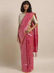 SMSAREE Pink Designer Wedding Partywear Kanjeevaram Art Silk Hand Embroidery Work Bridal Saree Sari With Blouse Piece YNF-29945